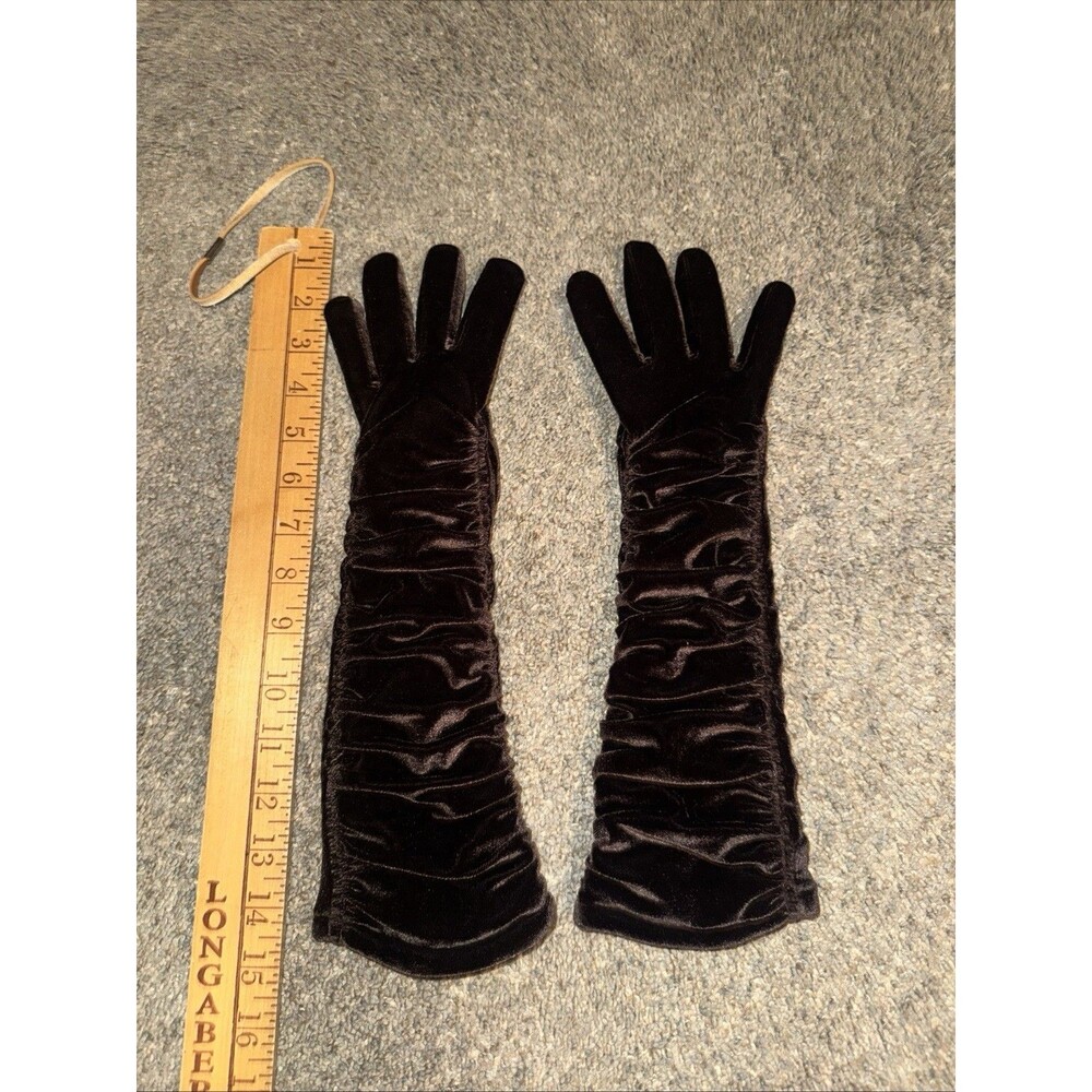 Womans Ruched Brown Velvet Gloves Opera Gatsby Thinsulate 3M OS Soft Lining 13”